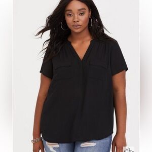 Harper Georgette With Knit Back Short Sleeve Blouse
